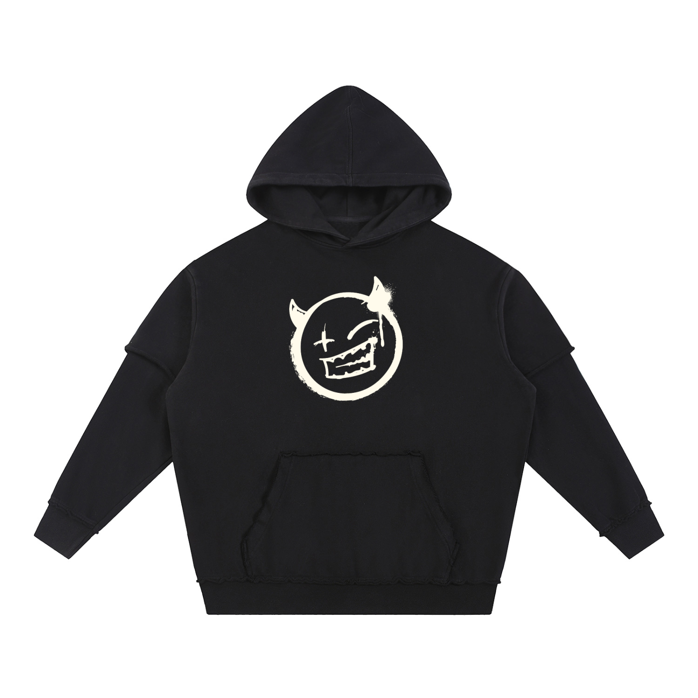 Snow Washed Raw Edge Double Layered Hoodie