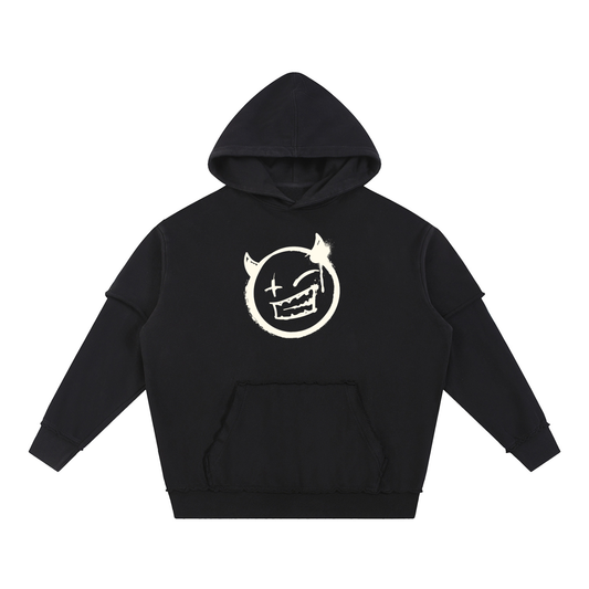 Snow Washed Raw Edge Double Layered Hoodie